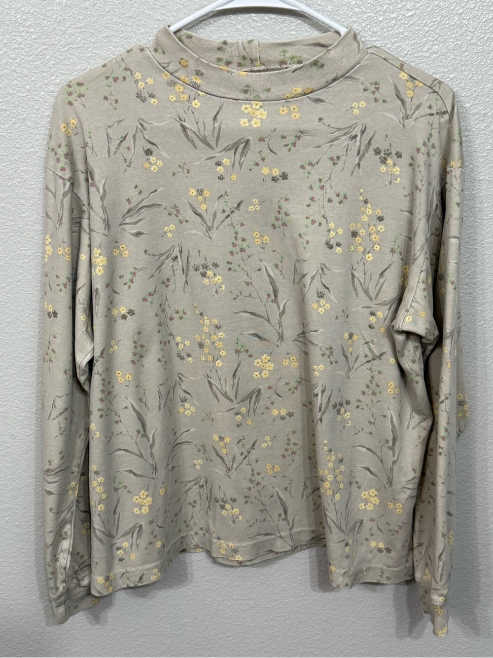 Vintage 90s Northern Reflections Mock Neck Top Floral Dainty Wildflower Green M